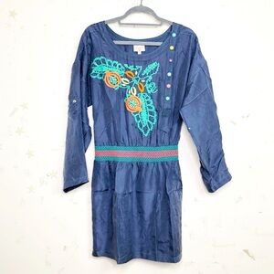 PLENTY by Tracy Reese blue silk embroidered mini dress